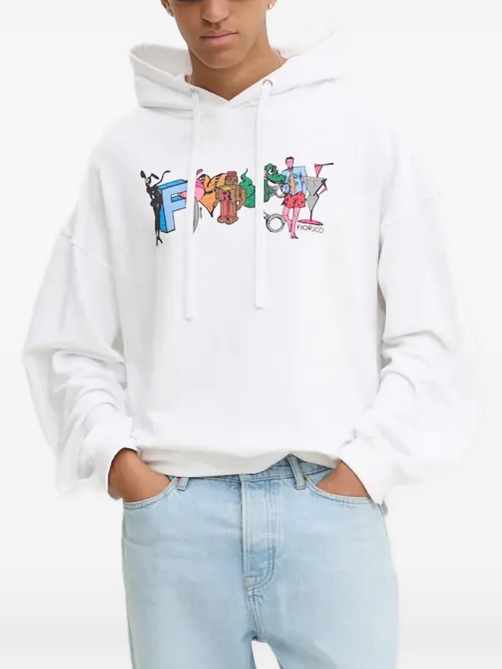Fiorucci graphic drawstring hoodie - Bianco