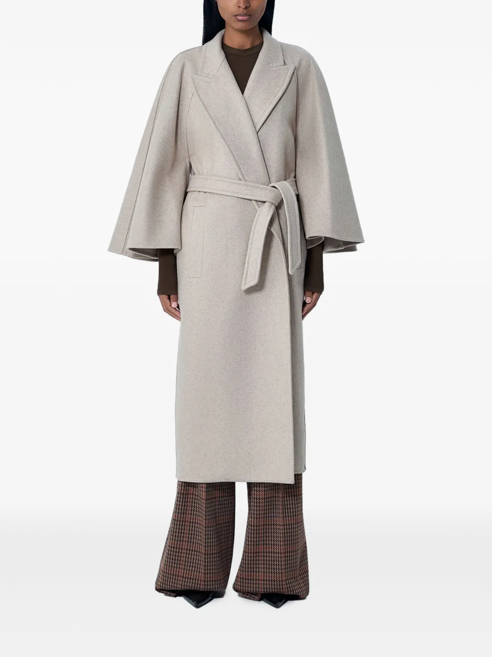 Max Mara peak-lapels self-tie coat - Neutrals