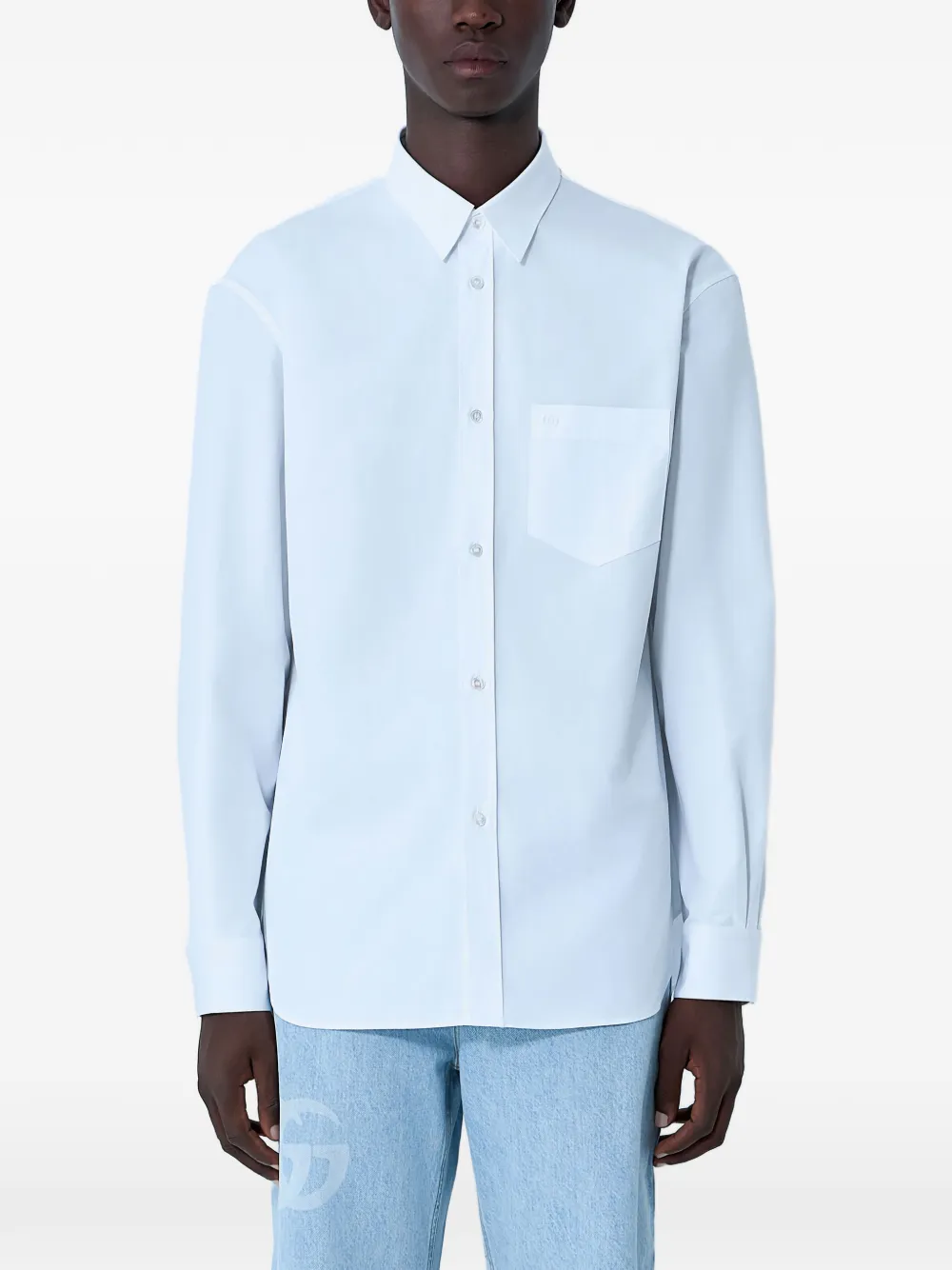 Gucci Long-sleeved Cotton Shirt In Blue