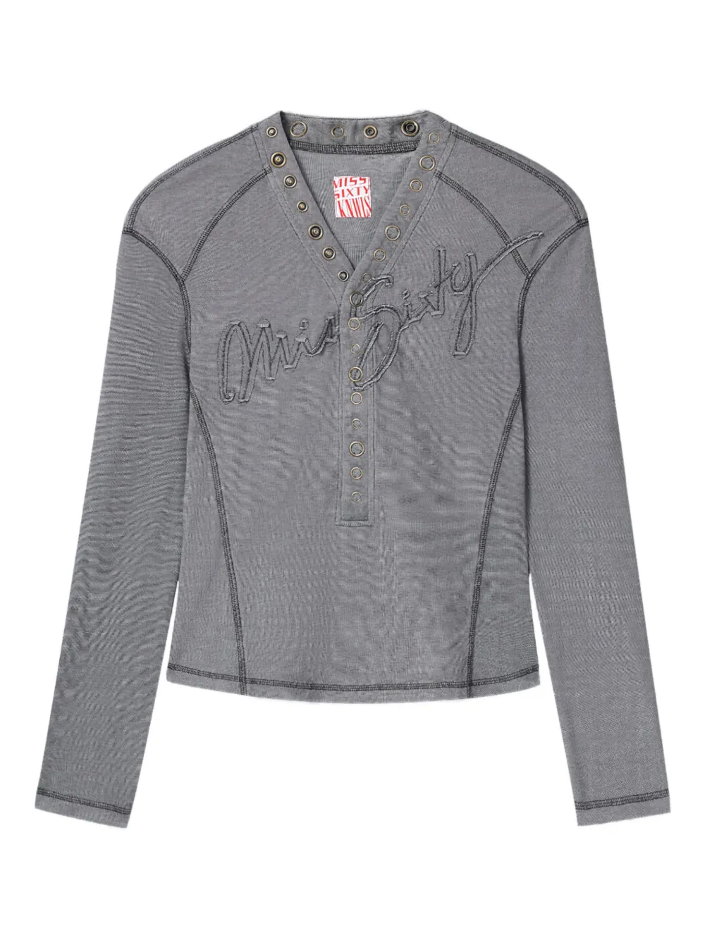 Miss Sixty Button-down Logo T-shirt In Gray
