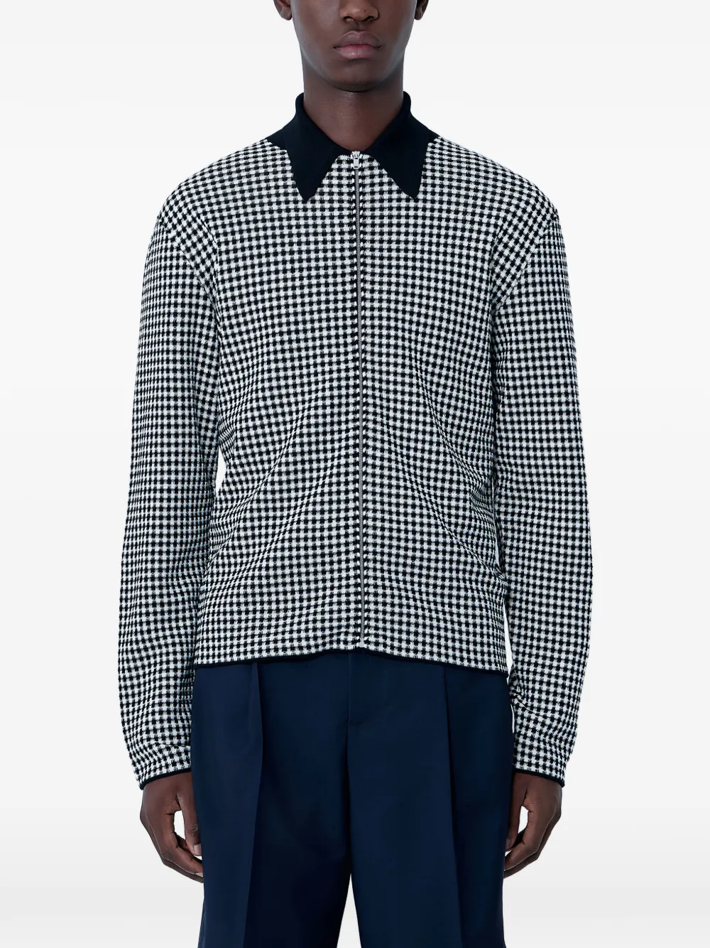 Jil Sander houndstooth zip-up polo shirt - Weiß