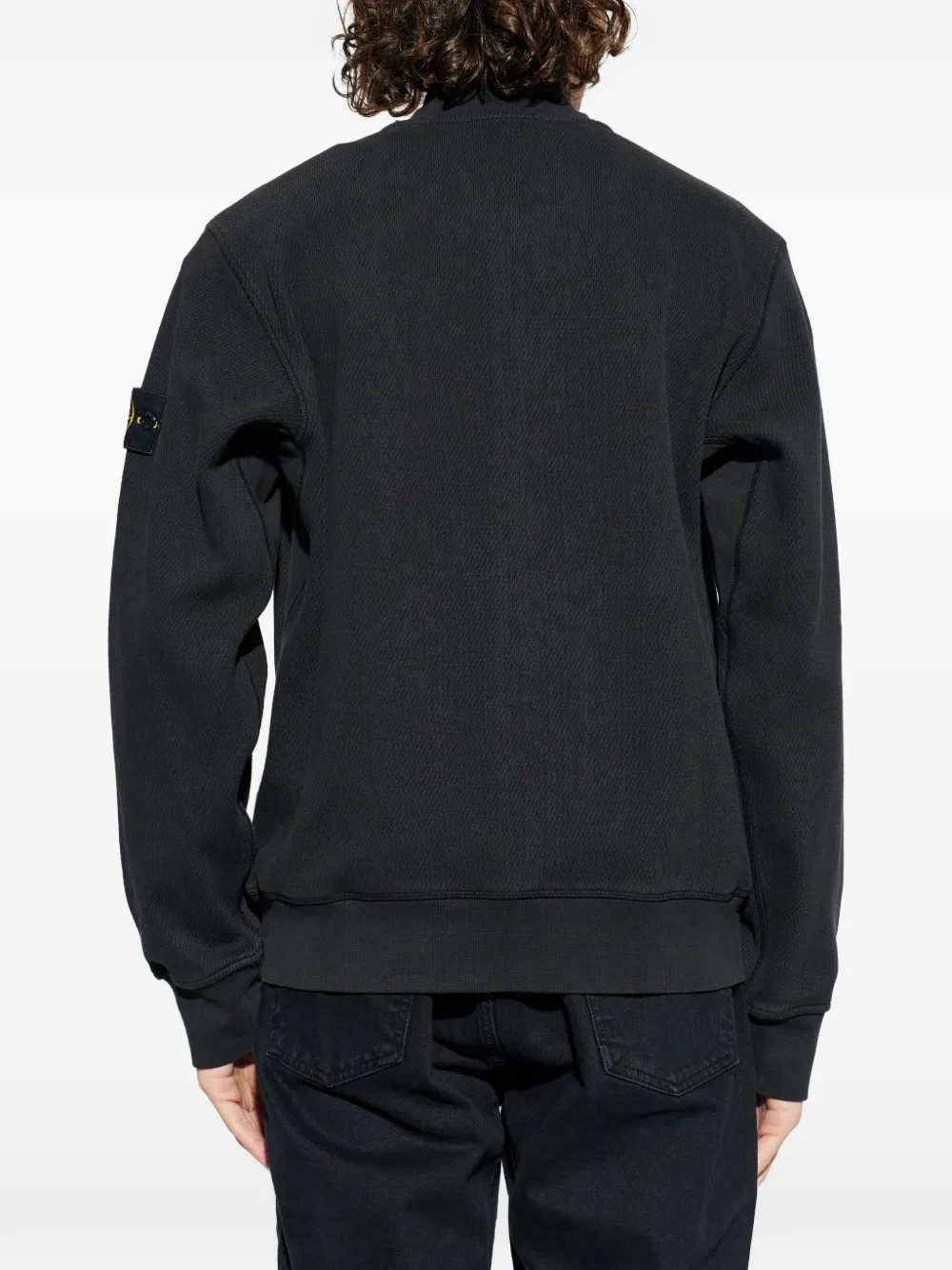 Stone Island 6100014 fleece jack met katoenen stiksels en mesh Zwart