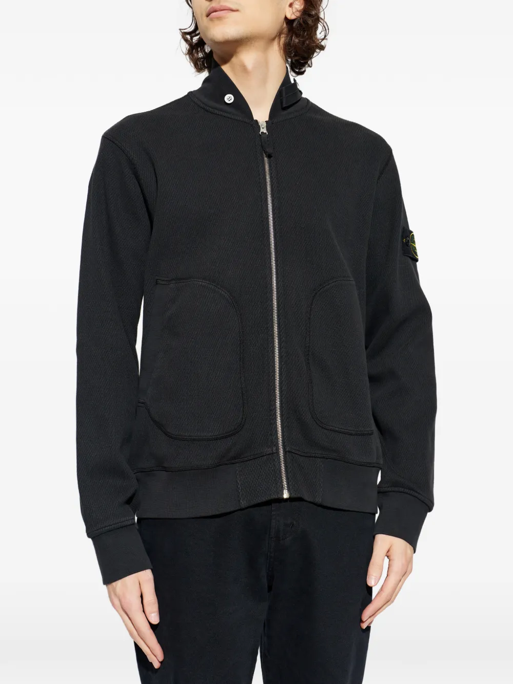 Stone Island 6100014 fleece jack met katoenen stiksels en mesh Zwart