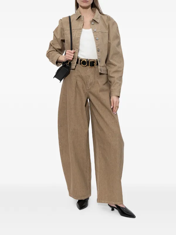 Jacquemus pleat-detail wide-leg Denim Jeans | Brown | FARFETCH