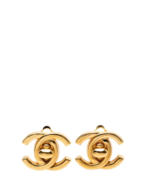 CHANEL Pre-Owned 1996 Gold Plated CC Turn Lock Clip On Earrings costume earrings