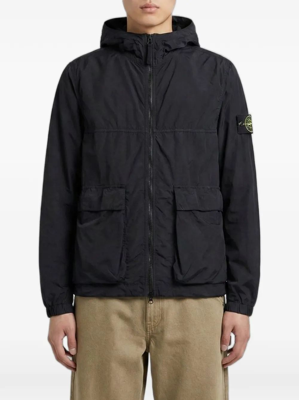 Stone Island 4100112 nylon Smerigliato-TC parka met capuchon Zwart