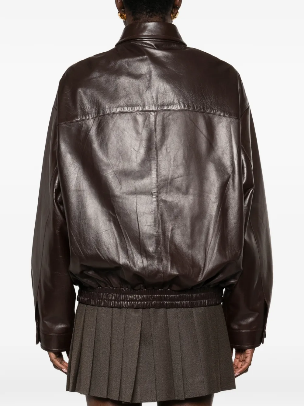 Miu Leren jack met logodetail Bruin