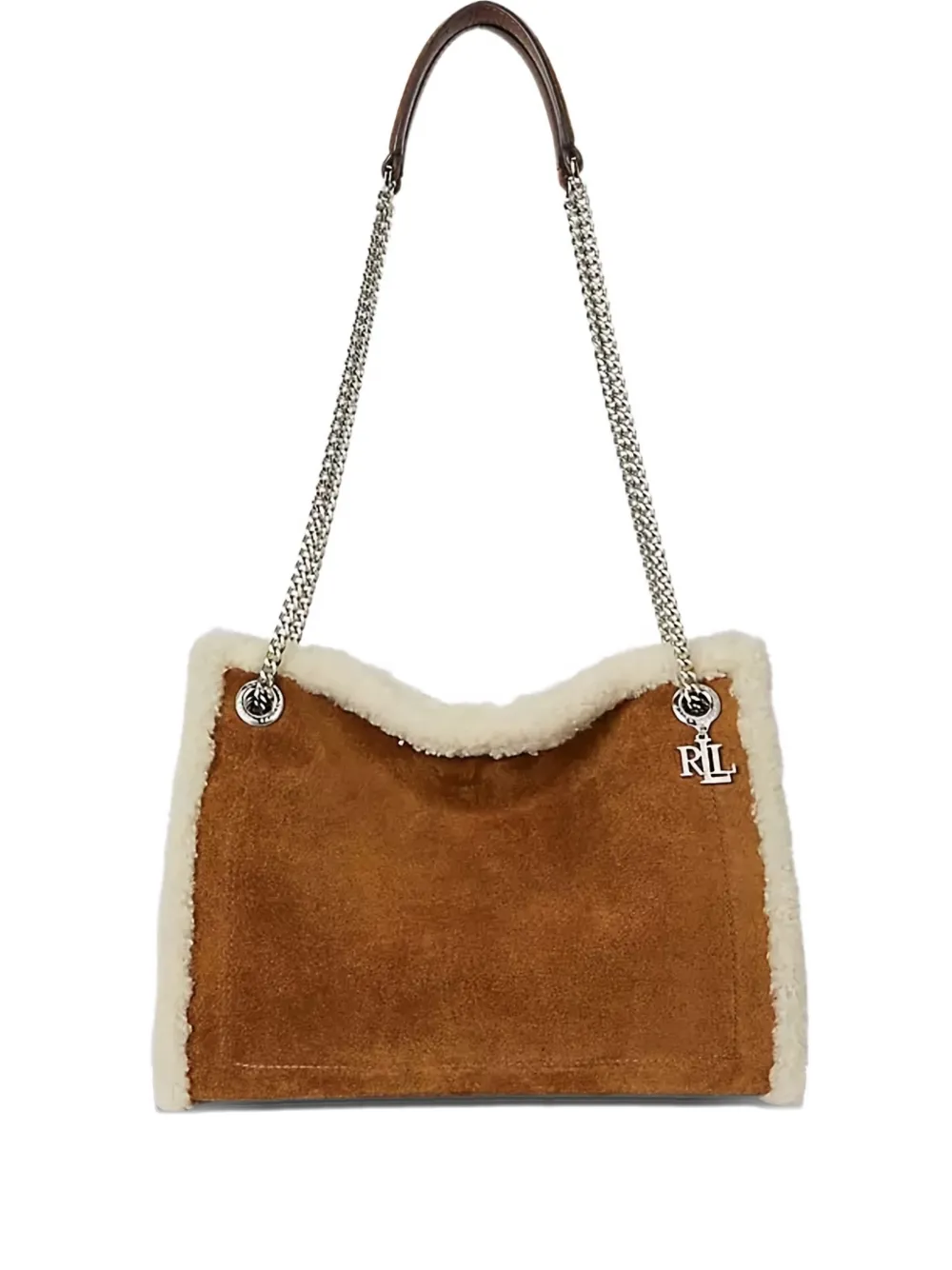 Lauren Ralph Lauren medium Bradley shearling-trim shoulder bag - Marrone