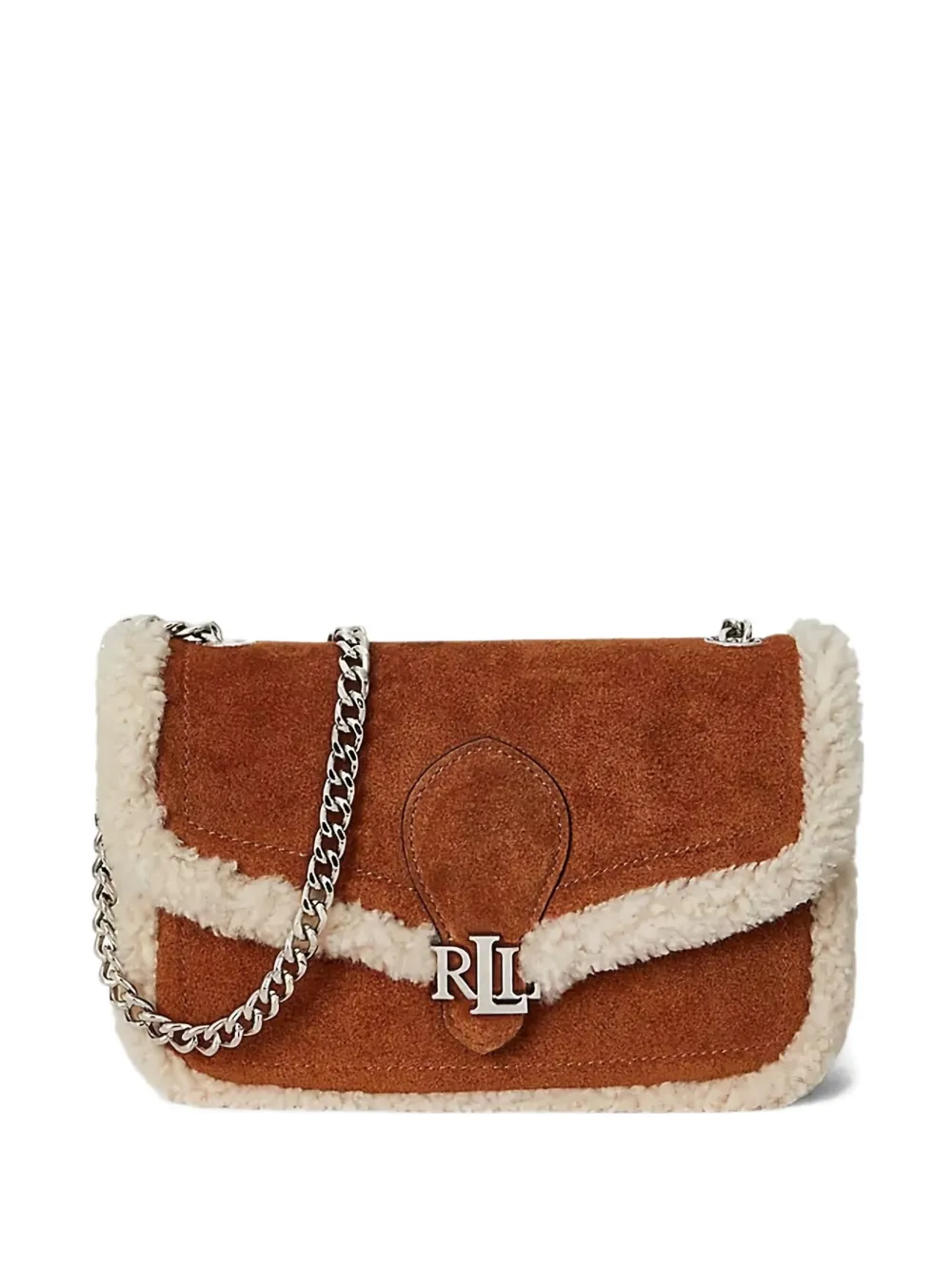 Lauren Ralph Lauren shearling-trim logo-plaque cross body bag - Marrone