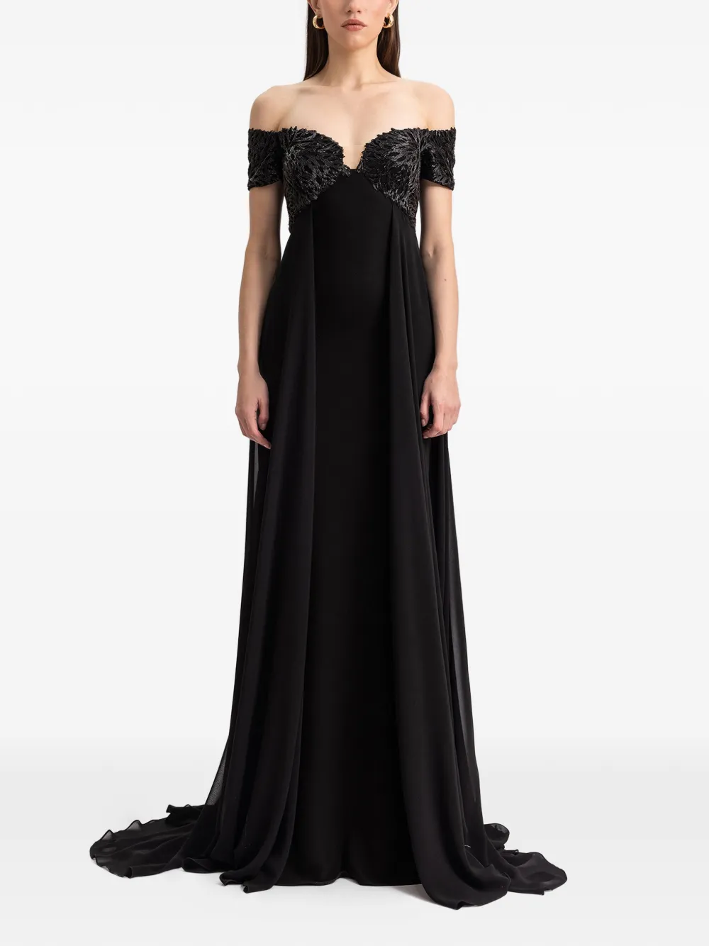 Gemy Maalouf beaded off-shoulders dress - Zwart