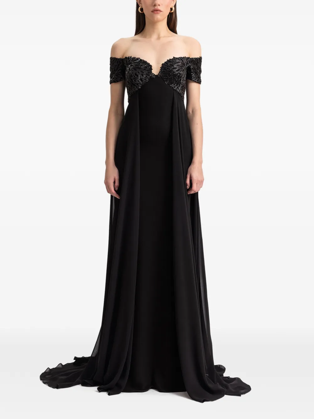Gemy Maalouf Off-shoulder jurk met kralen Zwart