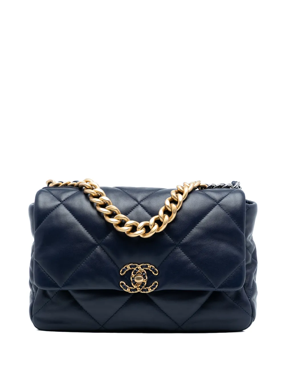 CHANEL Pre-Owned 2021 Large Lambskin 19 Flap satchel - Blu