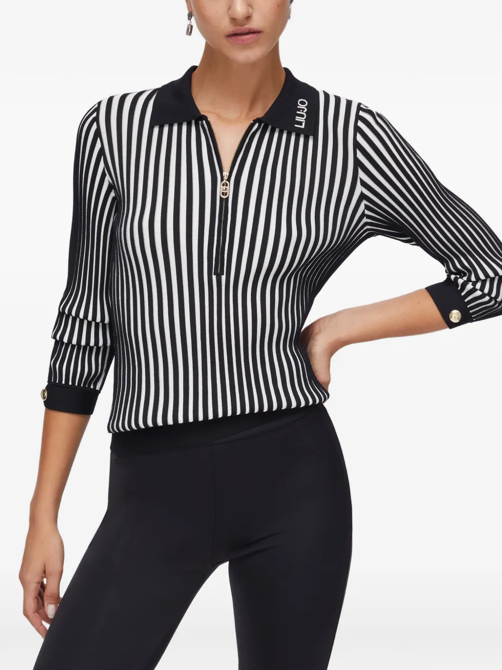  Liu Jo Half-zip Ribbed Top - Black 