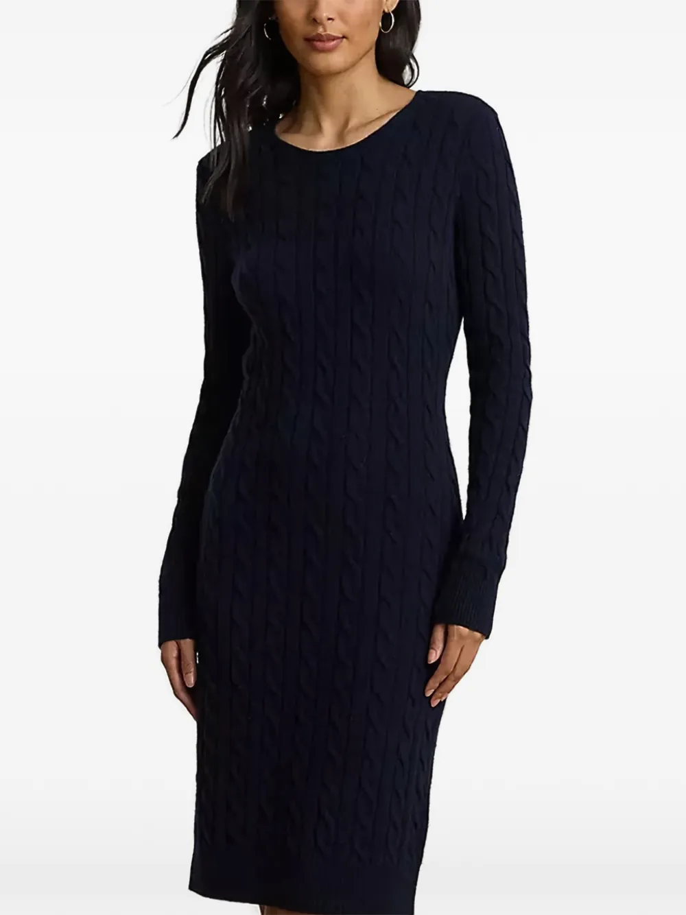 Lauren Ralph Lauren cable-knit long-sleeve midi dress - Blu