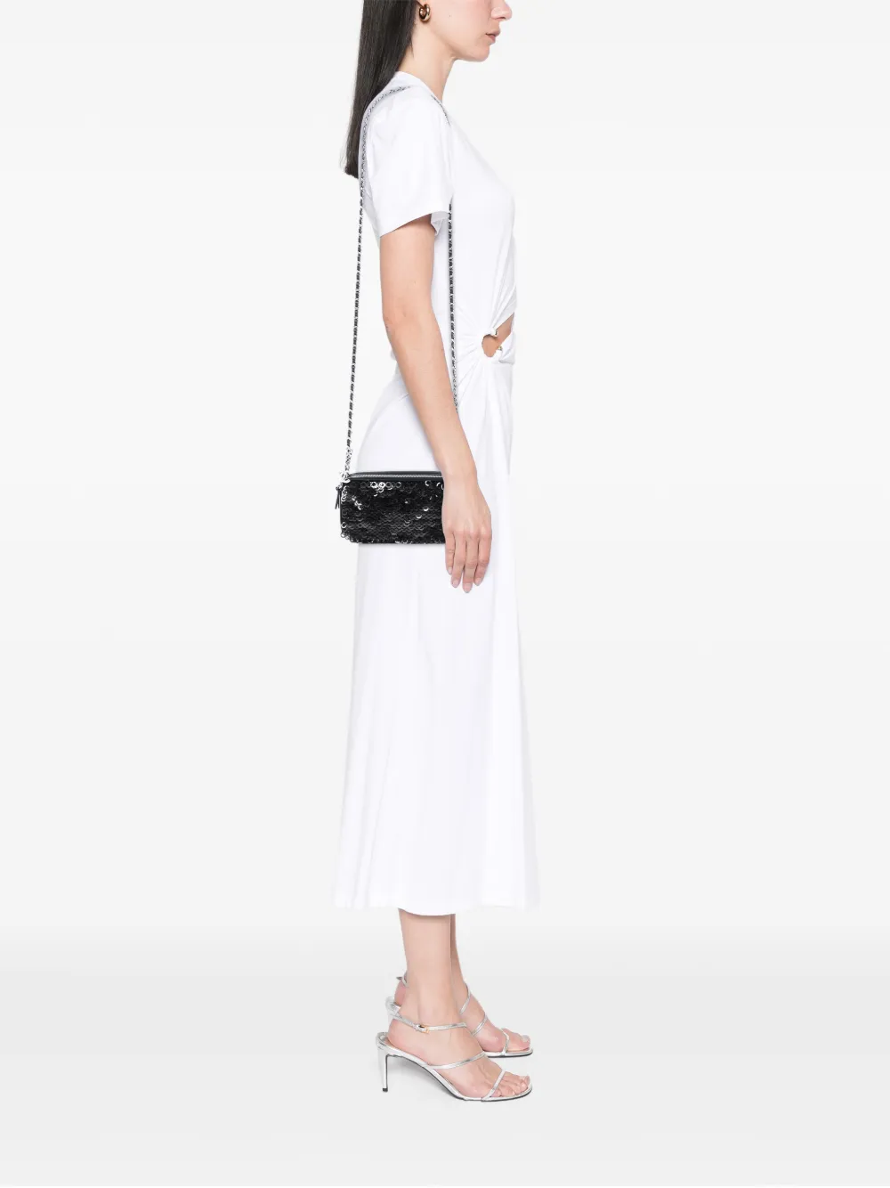 CHANEL Pre-Owned 2019 CC Calfskin and Sequin Double Zip Wallet on Chain crossbody bag - Nero