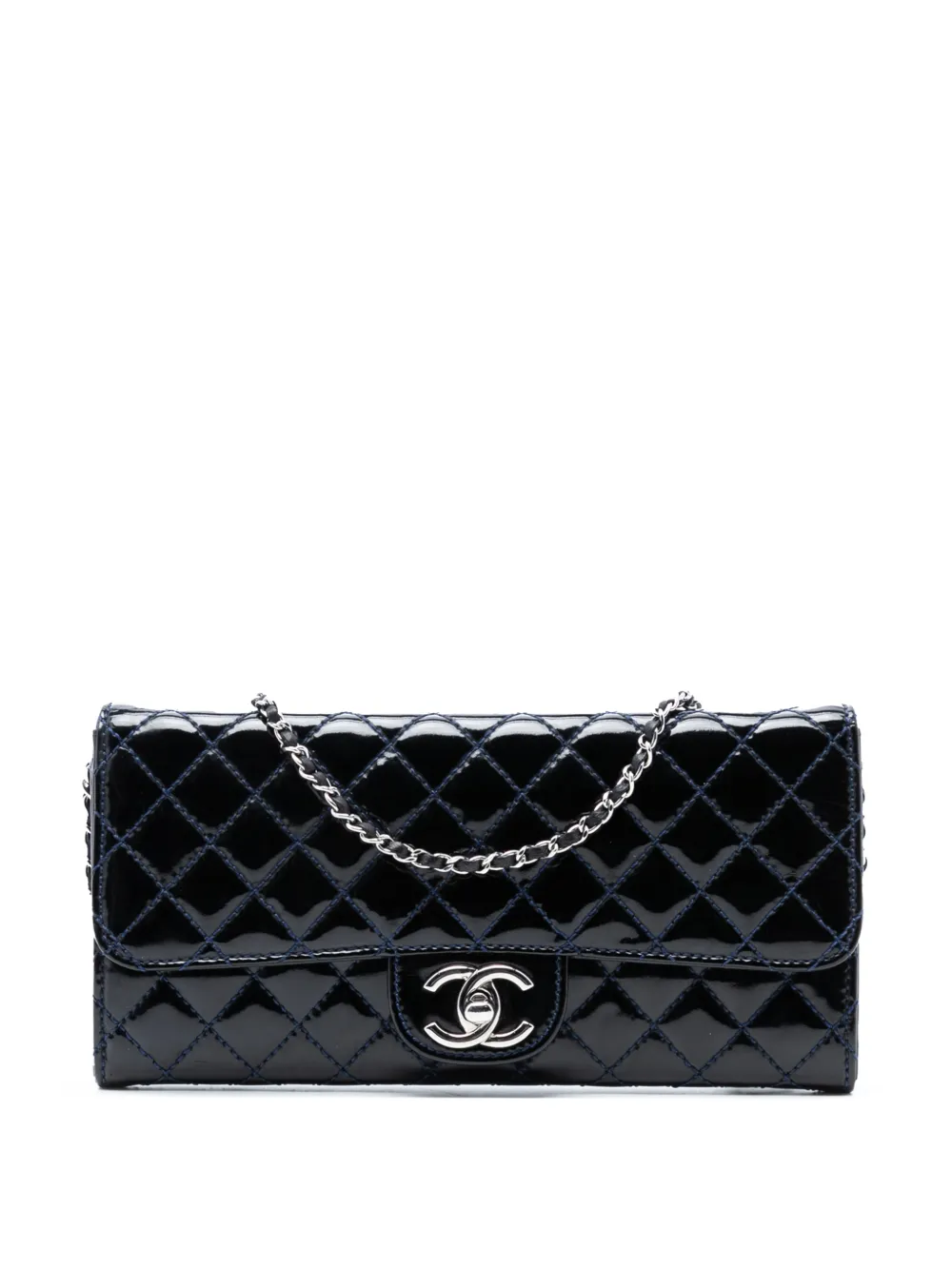 CHANEL Pre-Owned 2010-2011 CC Quilted Patent East West Wallet On Chain shoulder bag - Blu