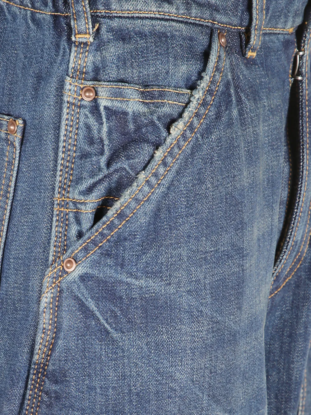 Maison Margiela Gerafelde jeans met stikseldetail en wijde pijpen Blauw