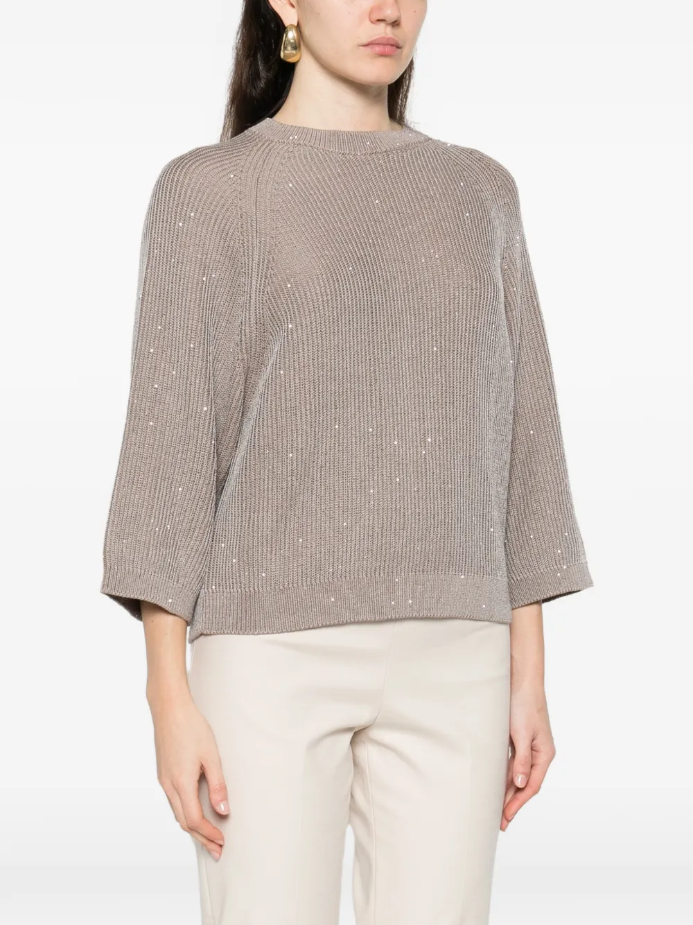  Peserico Embellished Ribbed-knit Sweater - Neutrals 
