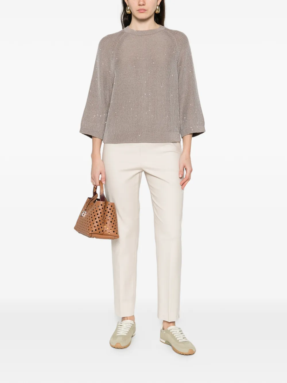  Peserico Embellished Ribbed-knit Sweater - Neutrals 