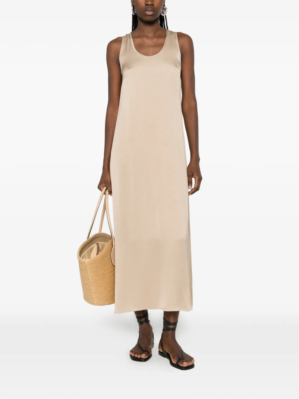 Peserico Mouwloze midi-jurk met verfraaide hals Beige