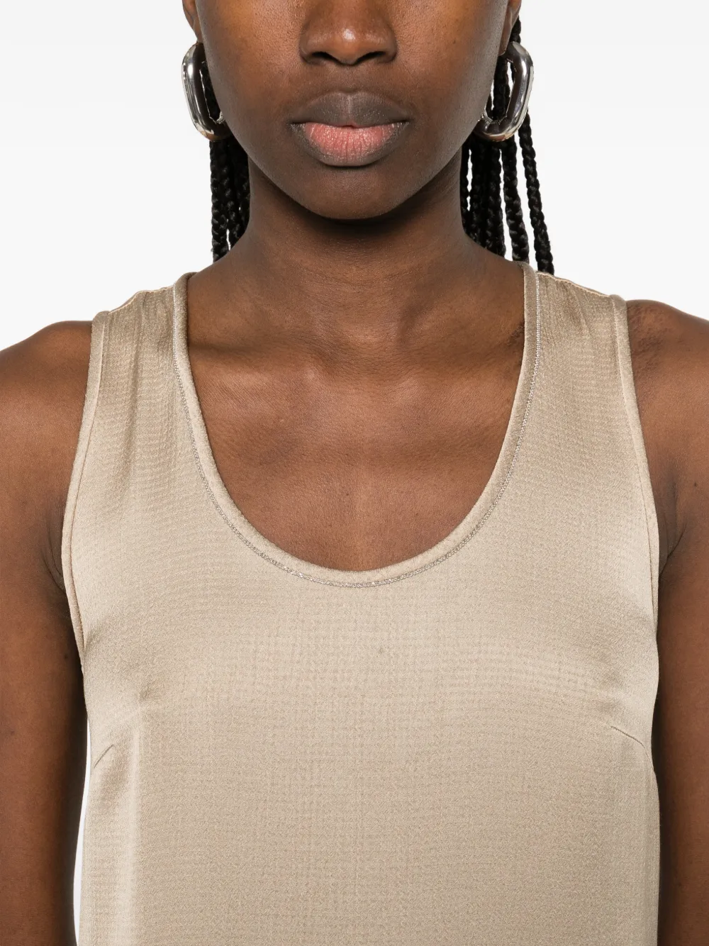 Peserico Mouwloze midi-jurk met verfraaide hals Beige