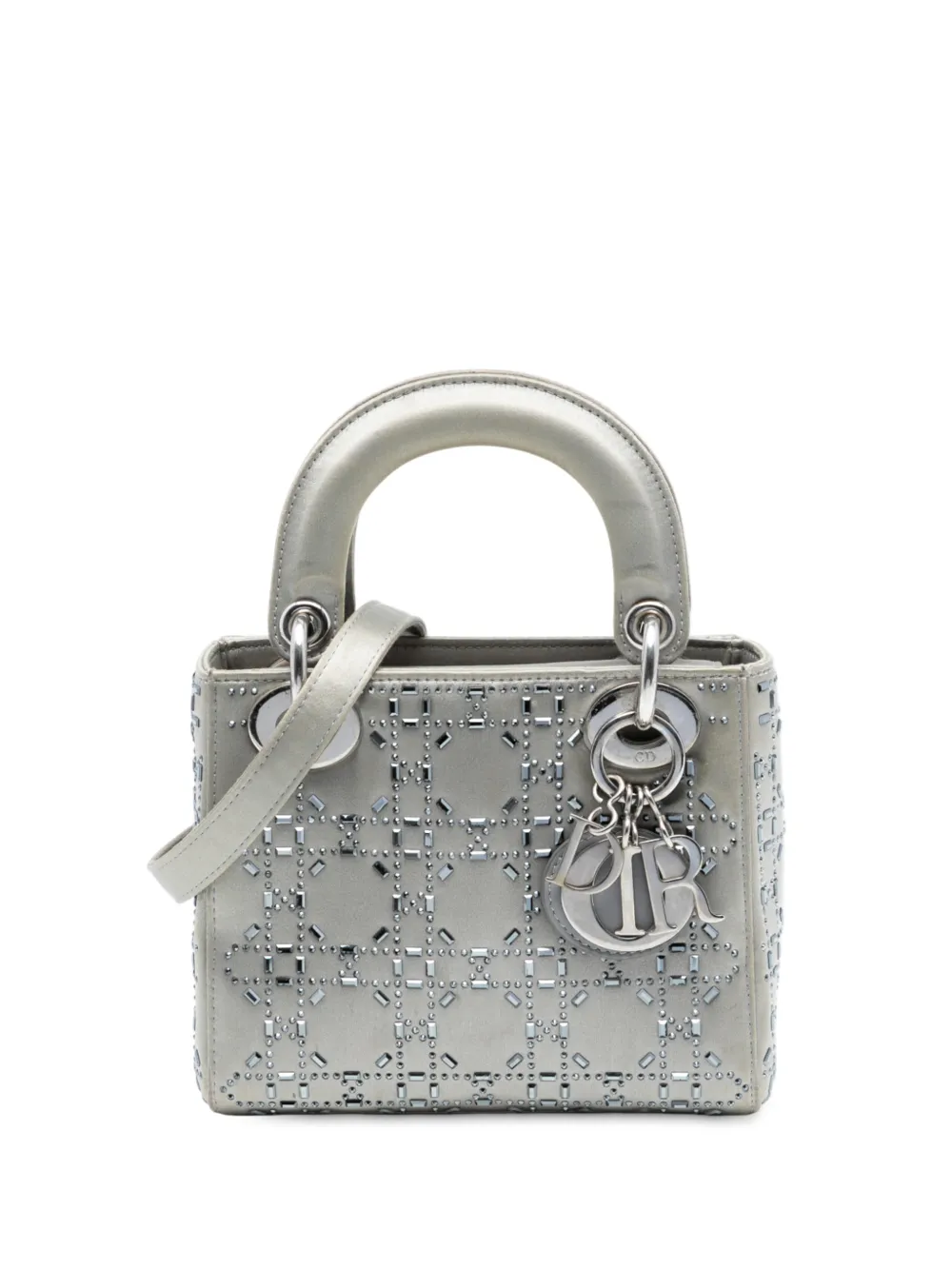 Christian Dior Pre-Owned 2018 Mini Satin Cannage Strass Crystal Embellished Lady Dior satchel - Grigio