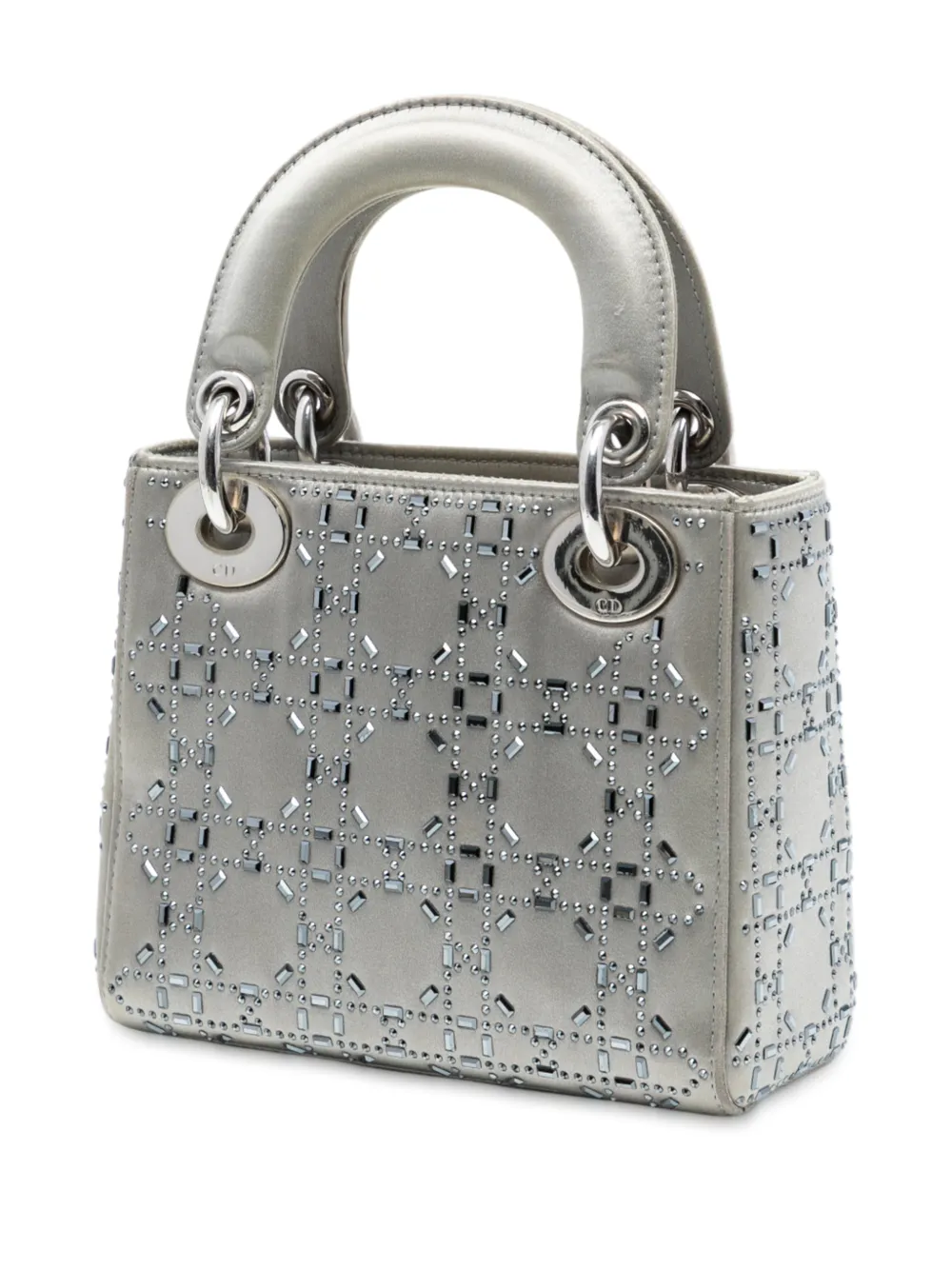  Christian Dior Pre-owned 2018 Mini Satin Cannage Strass Crystal Embellished Lady Dior Satchel - Grey 