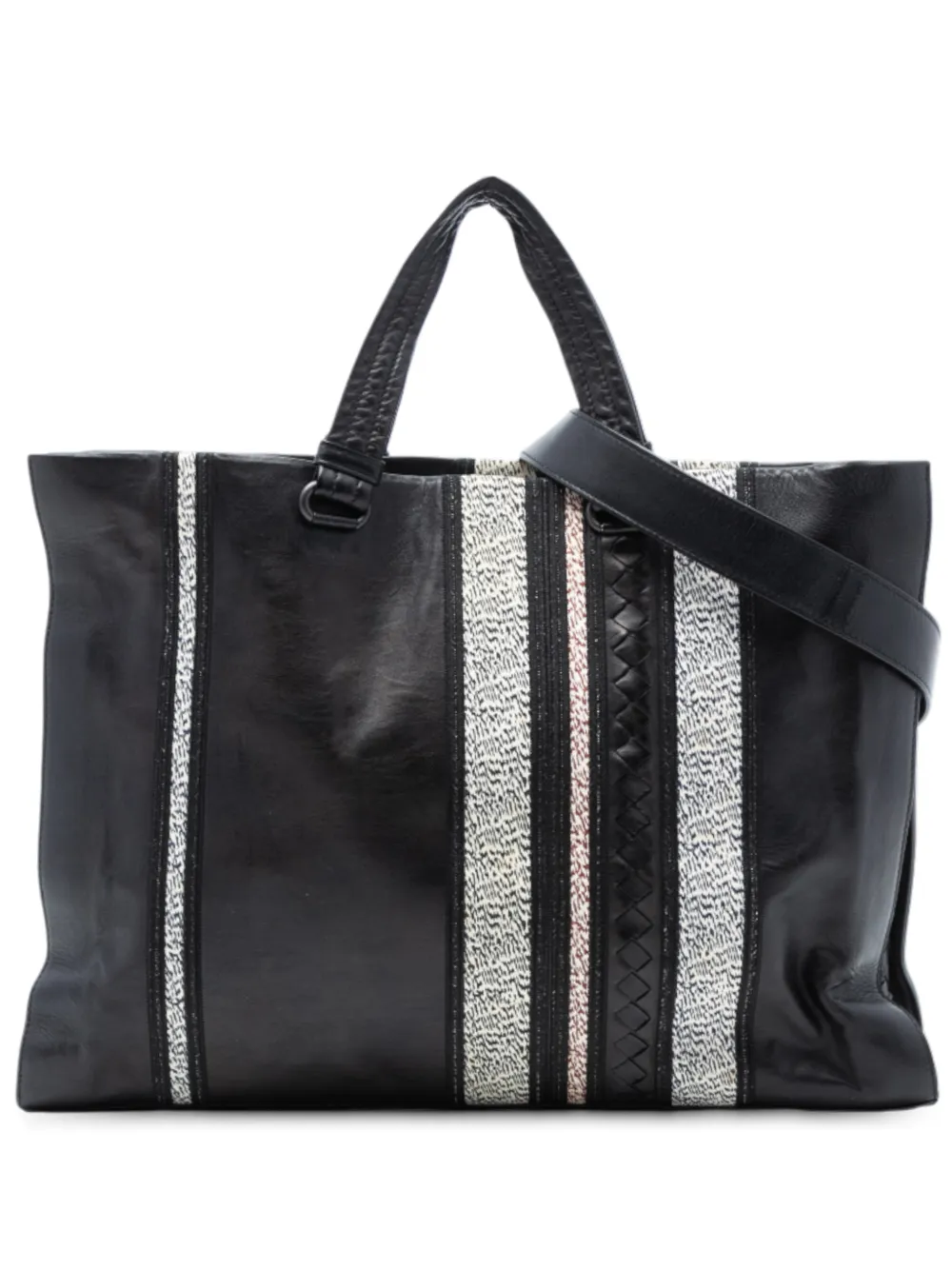 Bottega Veneta Pre-Owned 2012-2025 Intrecciato Trimmed Nappa Vertical Stripe Tote satchel - Nero