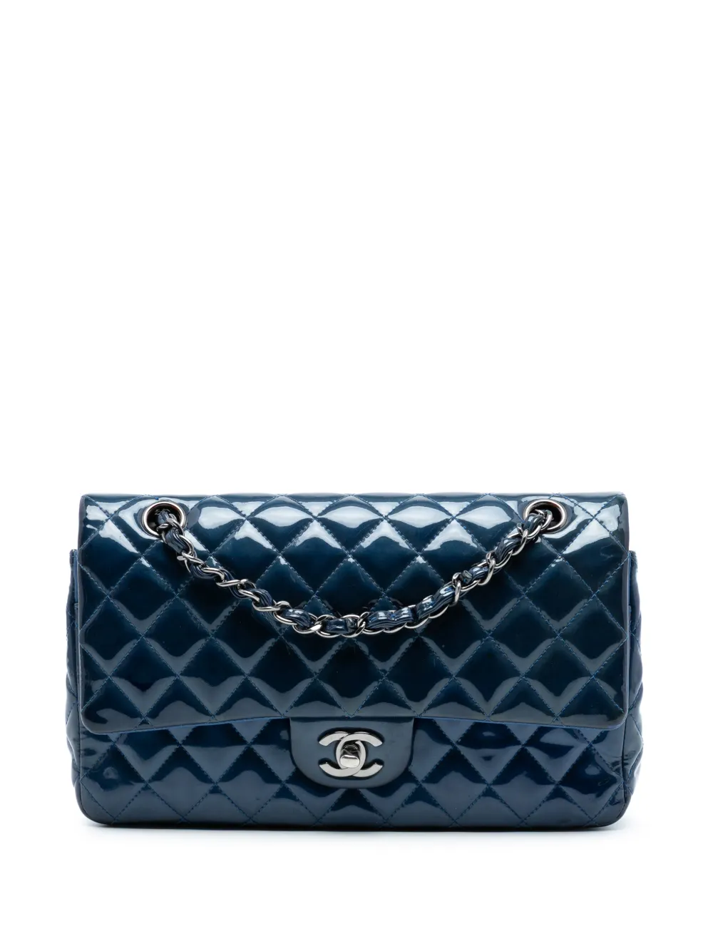 CHANEL Pre-Owned 2012-2013 Medium Classic Patent Double Flap shoulder bag - Blu