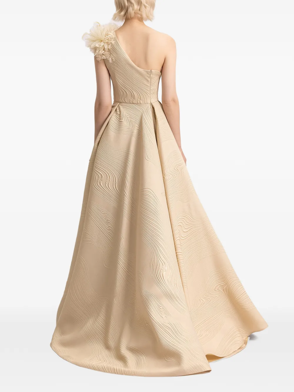 Gemy Maalouf Asymmetrische avondjurk met 3D bloemen Beige