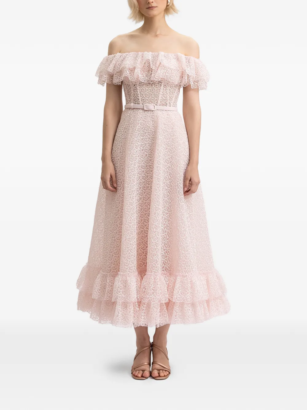 Gemy Maalouf off-shoulder ruffled dress - Roze