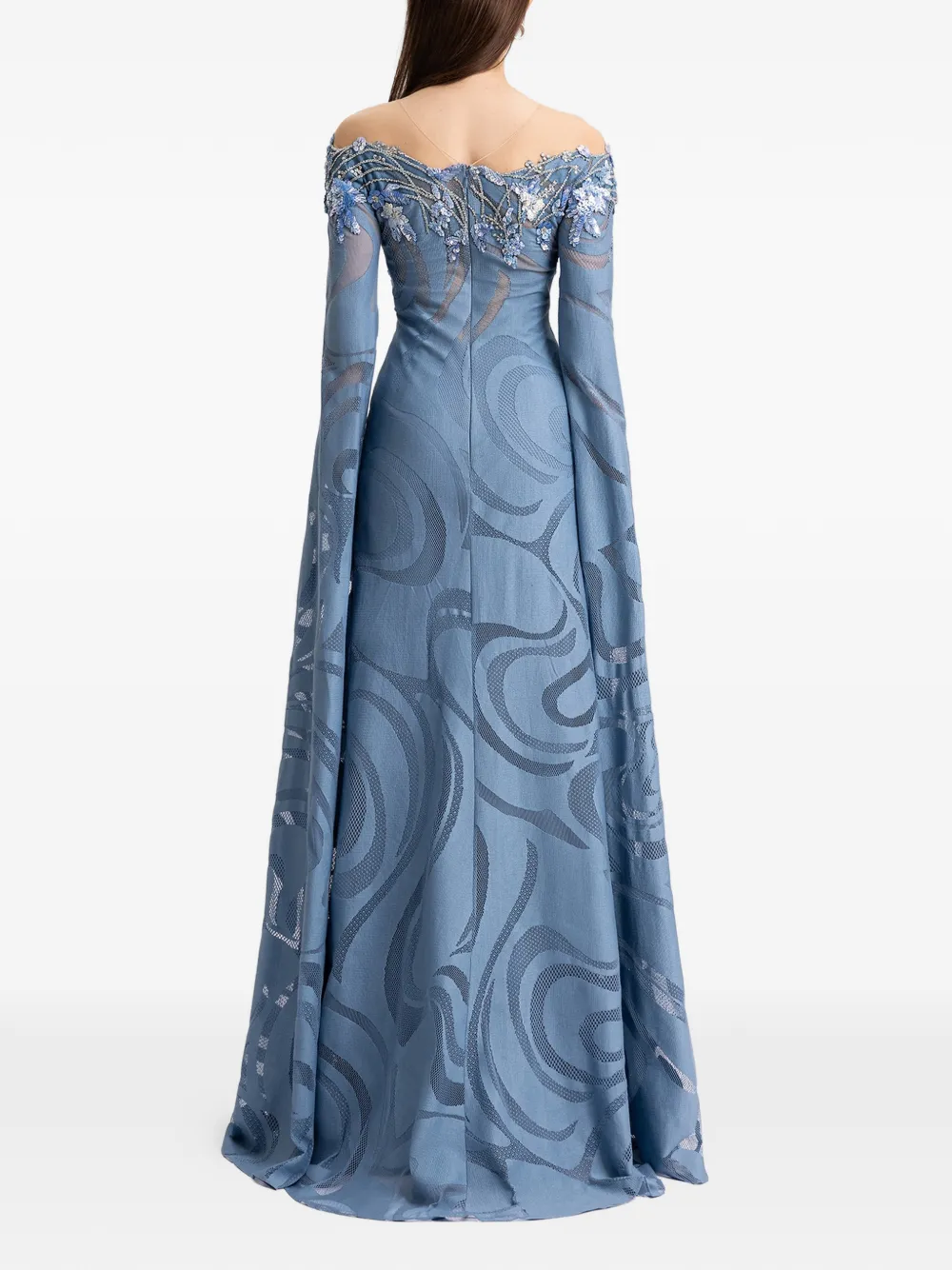 Gemy Maalouf Maxi-avondjurk met capemouwen Blauw