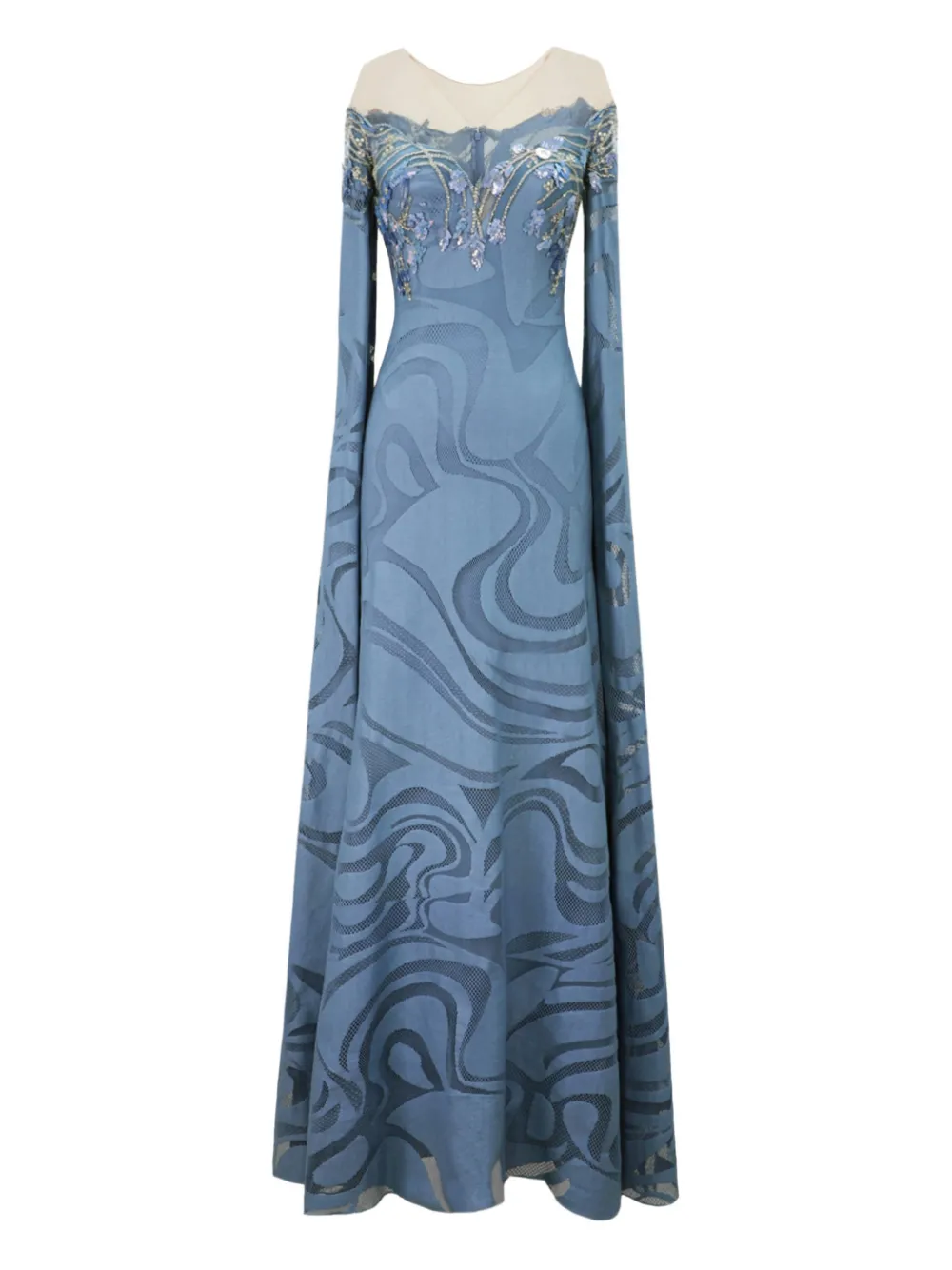 Gemy Maalouf cape-sleeve floor-length gown - Blu