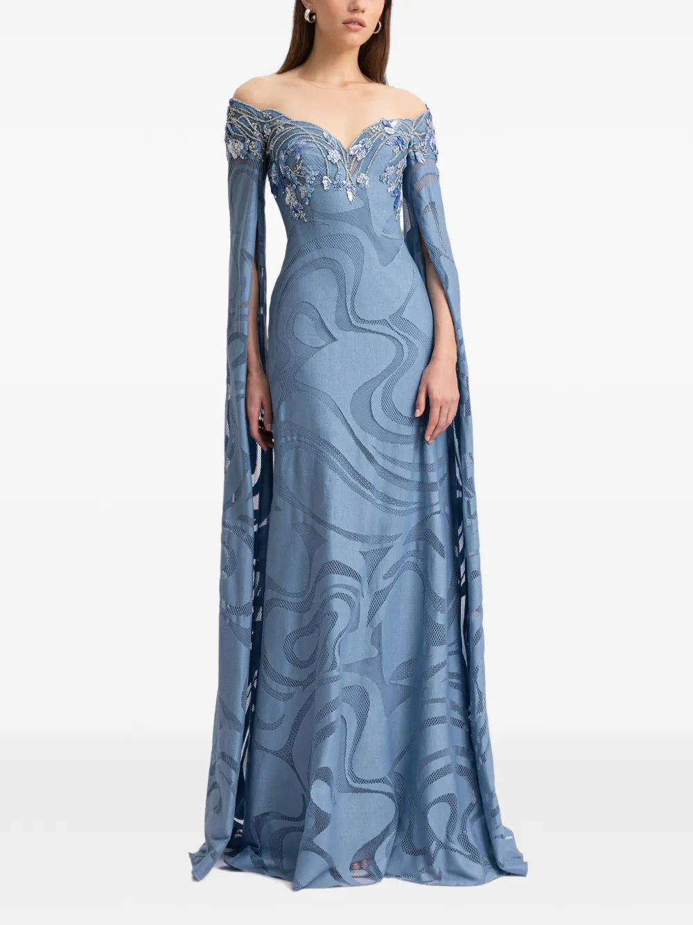 Gemy Maalouf cape-sleeve floor-length gown · 6
