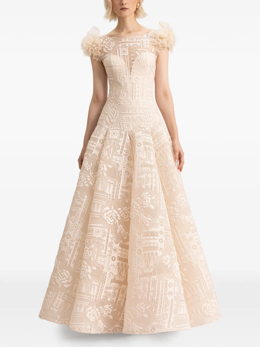 Gemy Maalouf dropped-waistline gown - Beige