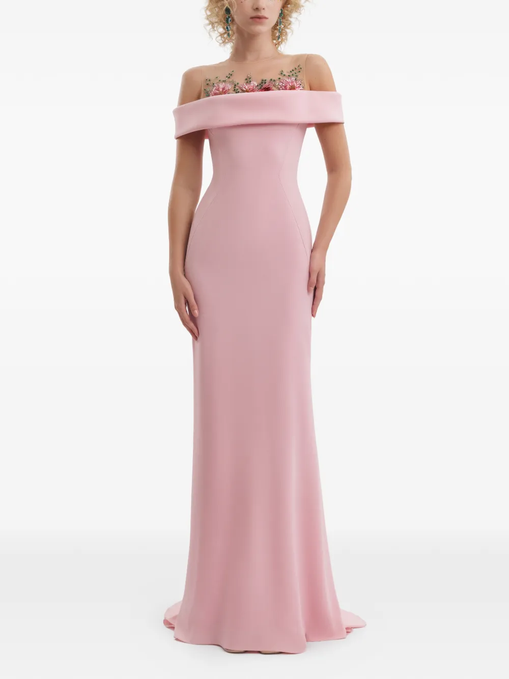 Gemy Maalouf floral-beaded off-shoulder maxi dress - Roze