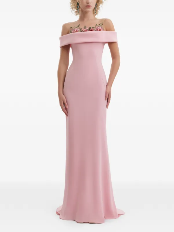 Gemy Maalouf floral-beaded off-shoulder Maxi Dress | Pink | FARFETCH Gemy Maalouf floral-beaded off-shoulder Maxi Dress | Pink | FARFETCH