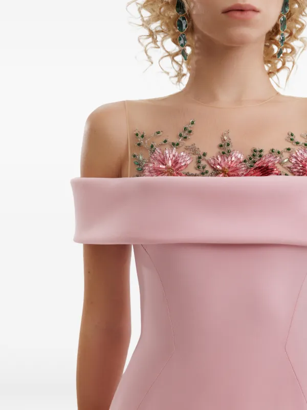 Gemy Maalouf floral-beaded off-shoulder Maxi Dress | Pink | FARFETCH