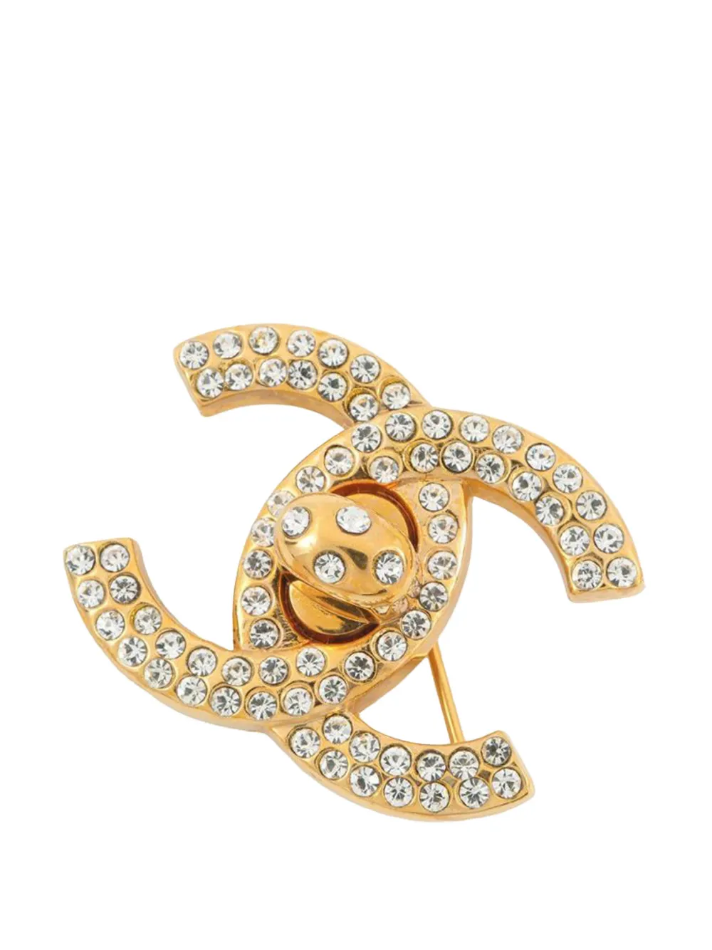 CHANEL Pre-Owned Spilla CC placcata oro con strass 1997