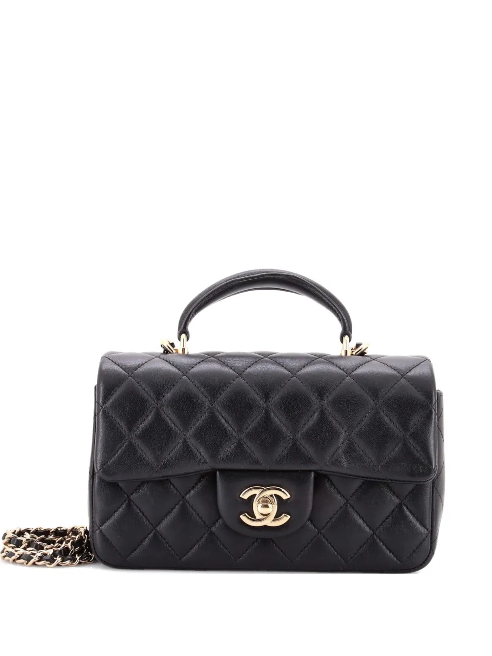 CHANEL Pre-Owned Classic Single Flap Top Handle Bag Quilted Lambskin Mini shoulder bag - Nero