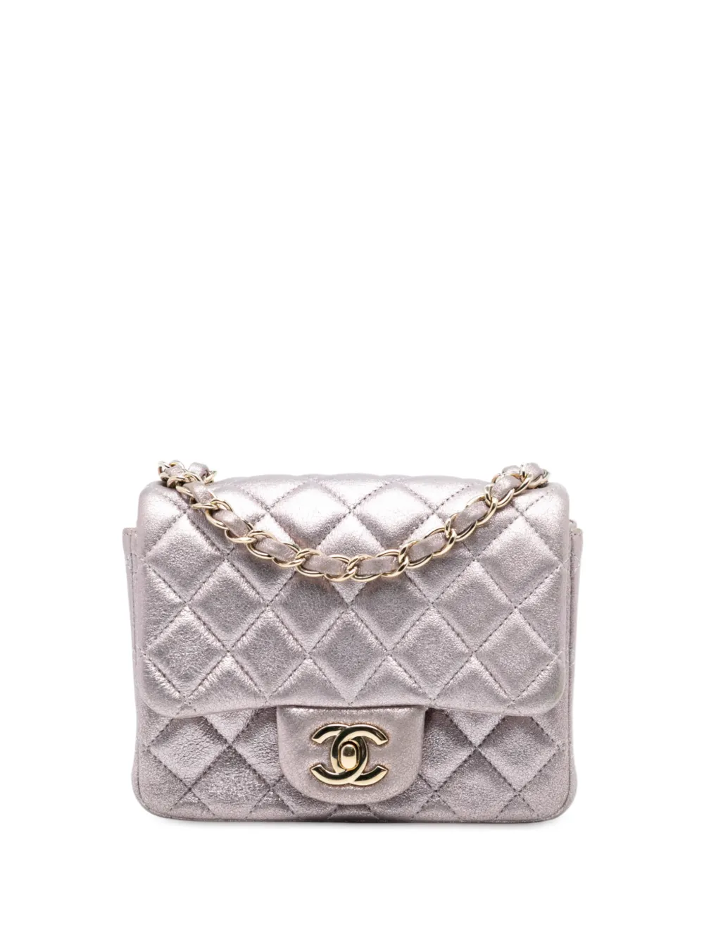 CHANEL Pre-Owned 2014-2015 Mini Square Classic Iridescent Calfskin Single Flap crossbody bag - Rosa