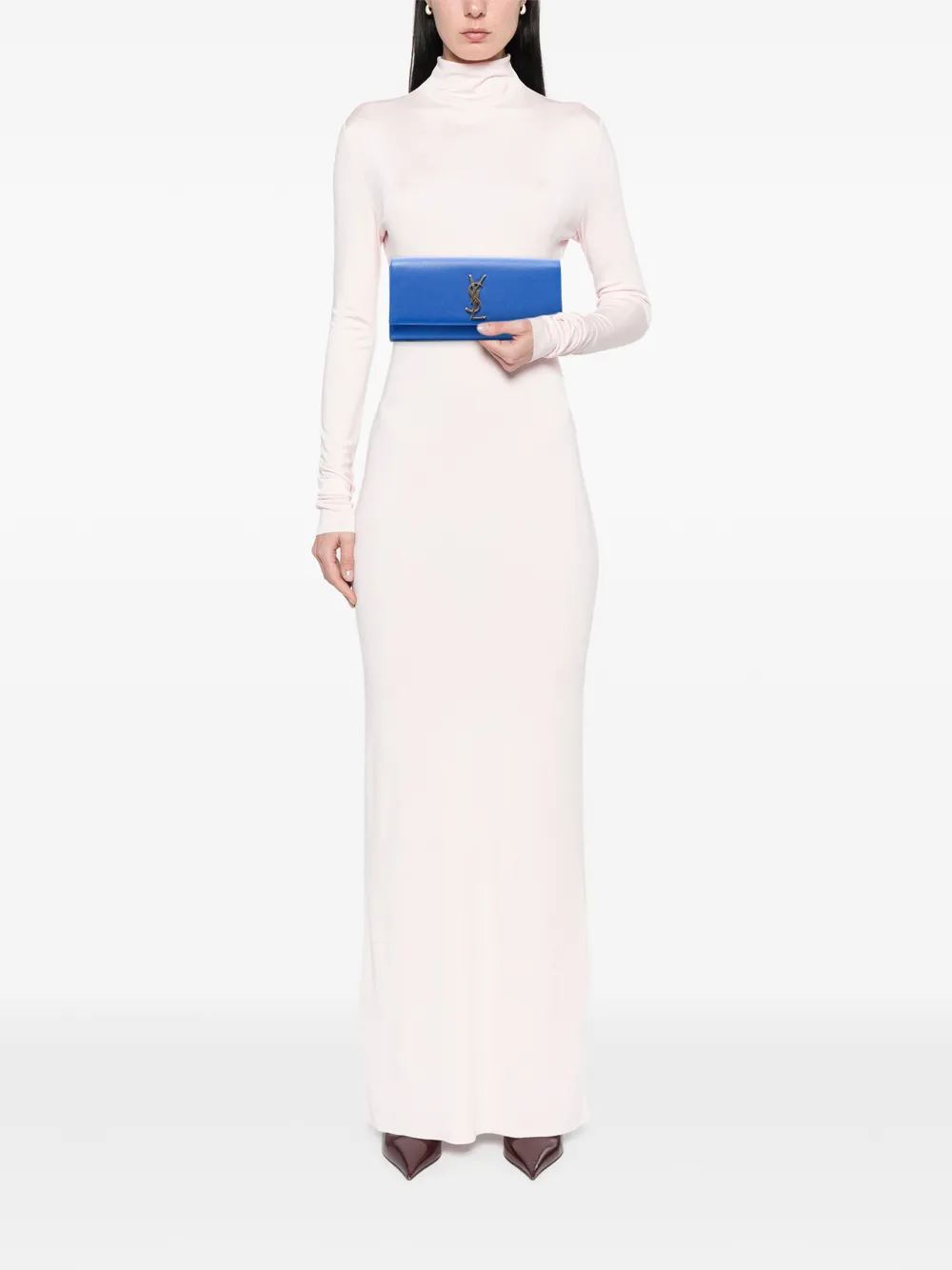 SAINT LAURENT Pre-owned 2014 Grain De Poudre Monogram Cassandre Clutch Bag In Blue