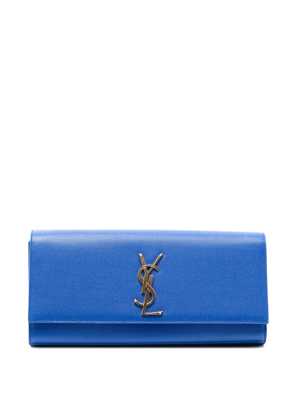 Pre-owned Saint Laurent 2014 Grain De Poudre Monogram Cassandre Clutch Bag In Blue