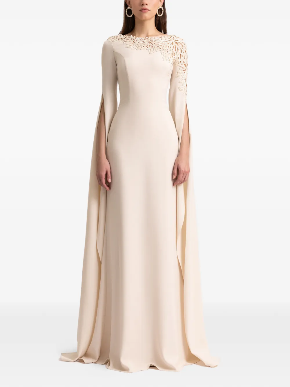 Gemy Maalouf beaded-neckline gown - Beige