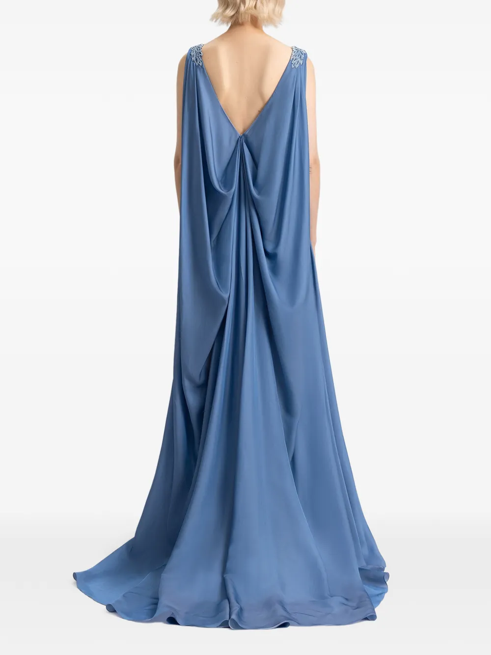Gemy Maalouf Avondjurk met kralen en cape Blauw