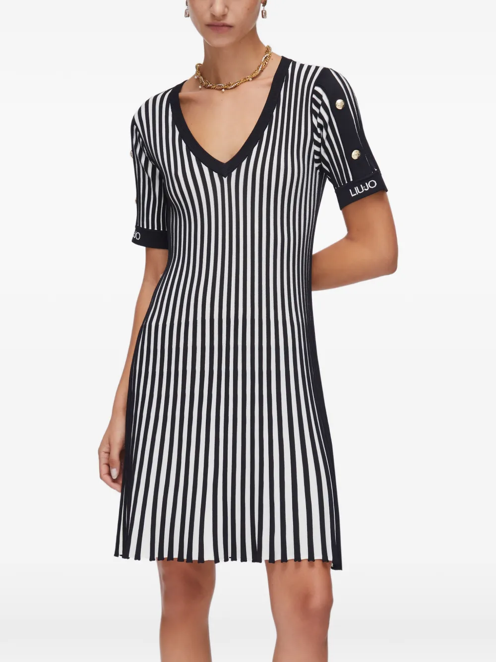 Ribbed-Knit Striped Dress
