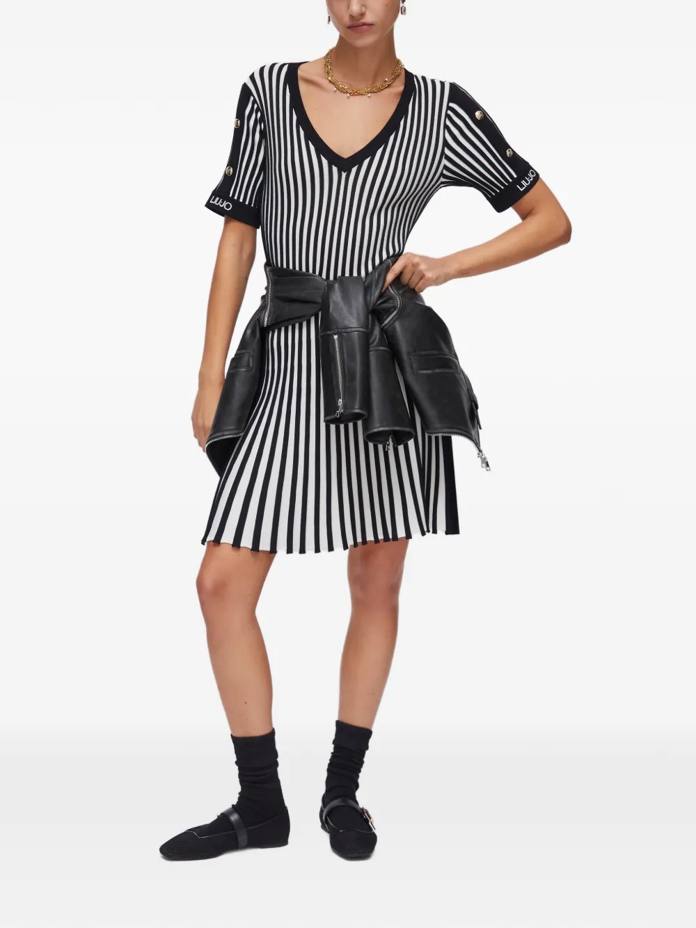 LIU JO ribbed-knit striped dress - Zwart