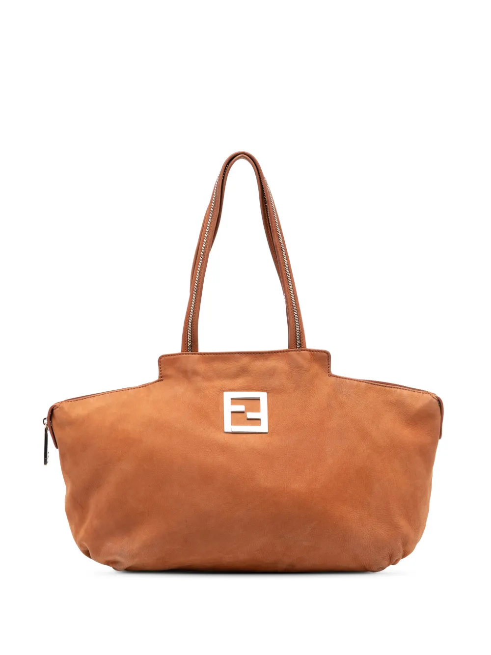 Pre-owned Fendi 2010-2025 Medium Ff Nubuck Chains Tote Bag In Brown