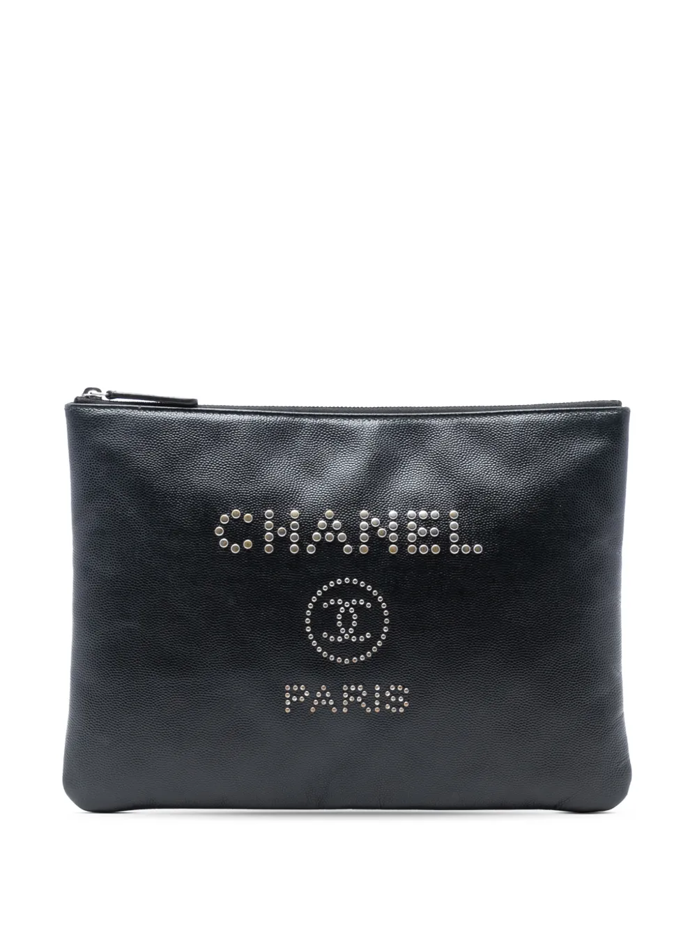 CHANEL Pre-Owned 2018 Medium Caviar Deauville Studded O Case clutch bag - Nero
