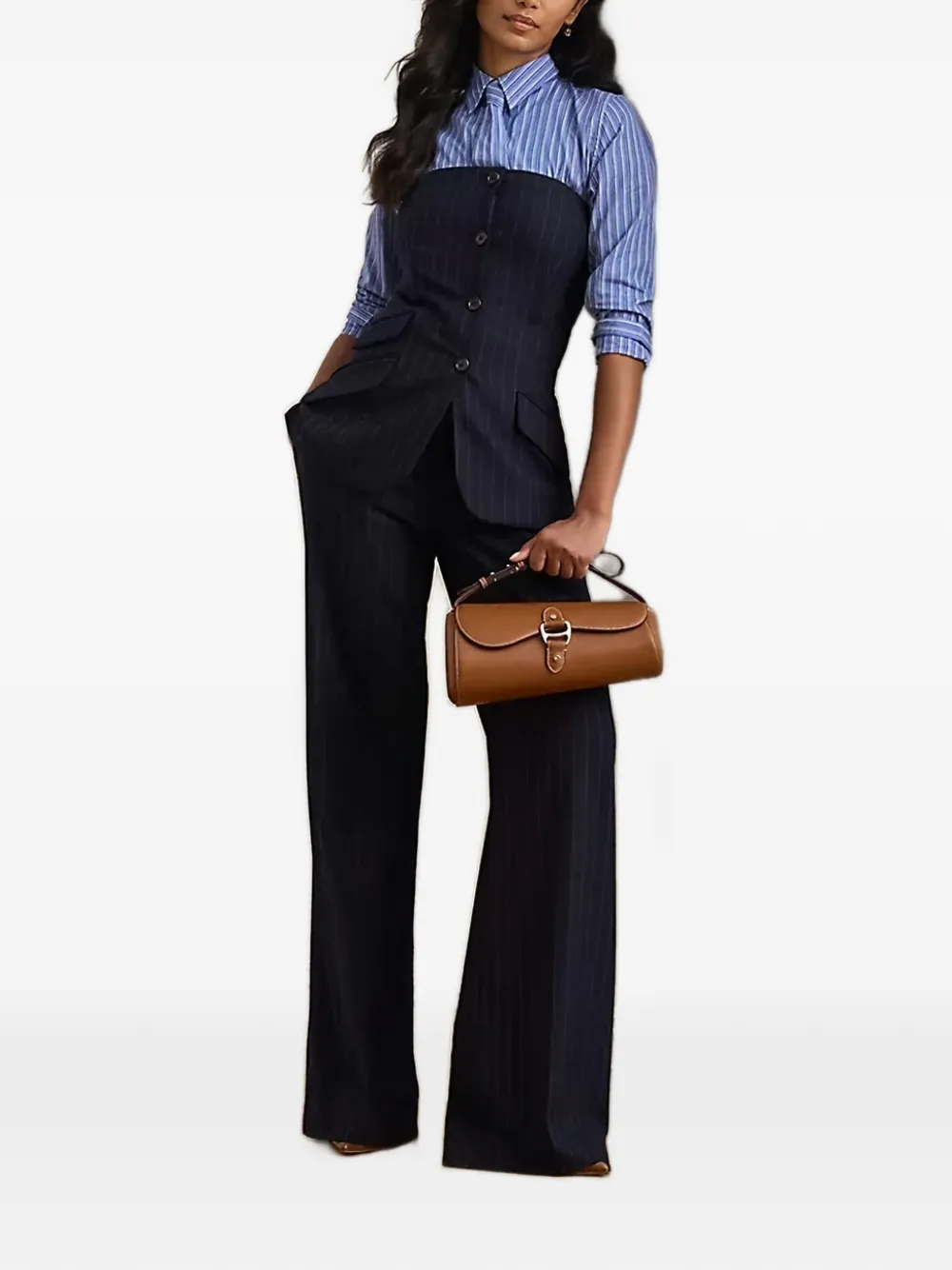 Lauren Ralph Lauren striped-pattern tie shirt - Blauw